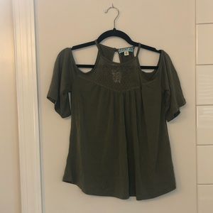 Dina Be Army Green Cold Shoulder Shirt, XS